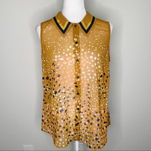 CAbi Cheers Mustard Yellow Multi Dot Sheer Sleeveless Blouse Tank Top in Size M